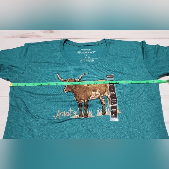 NWT Ariat Longhorn Watercolor Short Sleeve Teal Green T-Shirt Size Small / Large - Picture 6 of 11